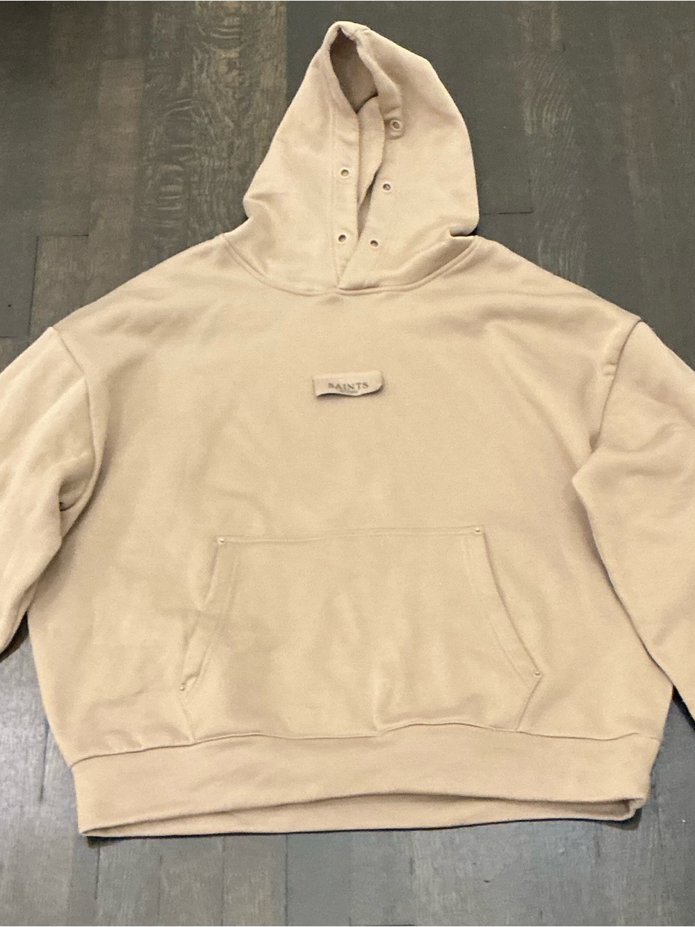 All Saints Cream Hooded Sweatshirt with Kangaroo Pocket